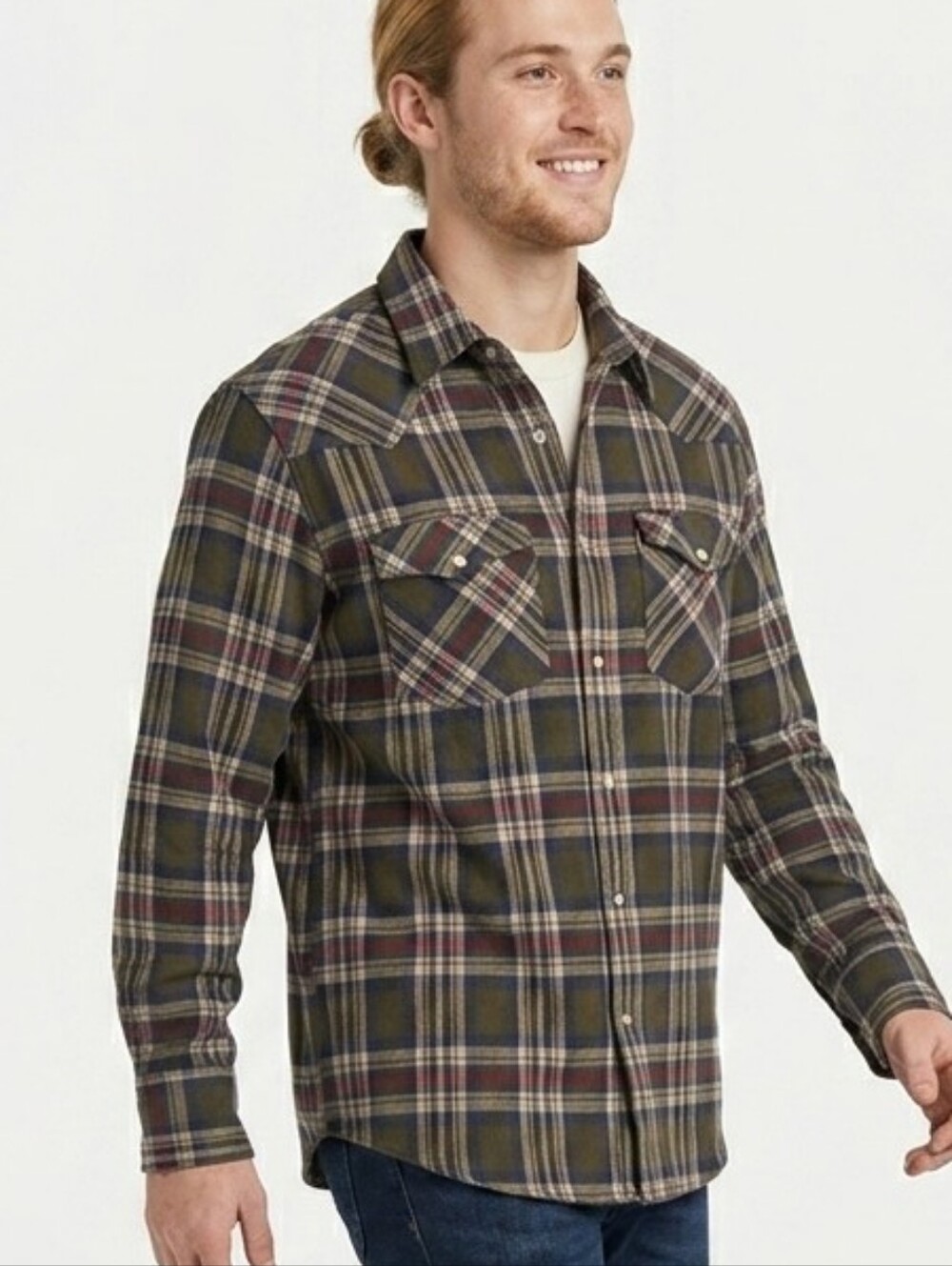 Men's Olive Plaid Long-Sleeve Button-Down Shirt